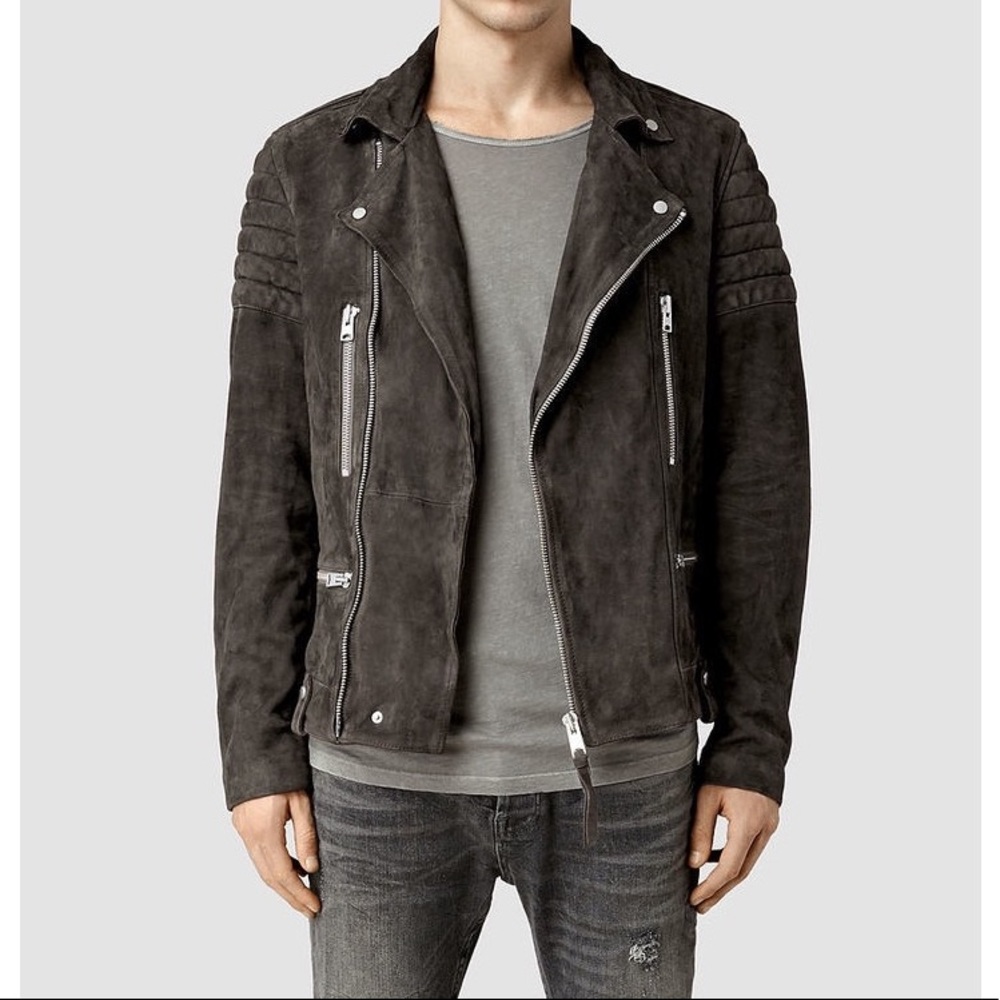 All Saints Khaki Brown Circuit Suede Biker Jacket